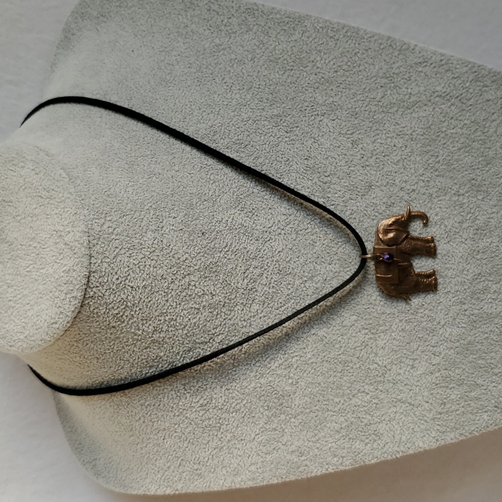 Mens bronze elephant charm black suede necklace
